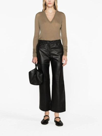 Shop Joseph Talia Leather Cropped Trousers In Black