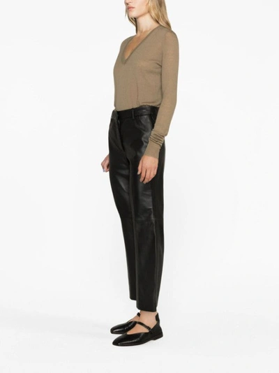 Shop Joseph Talia Leather Cropped Trousers In Black