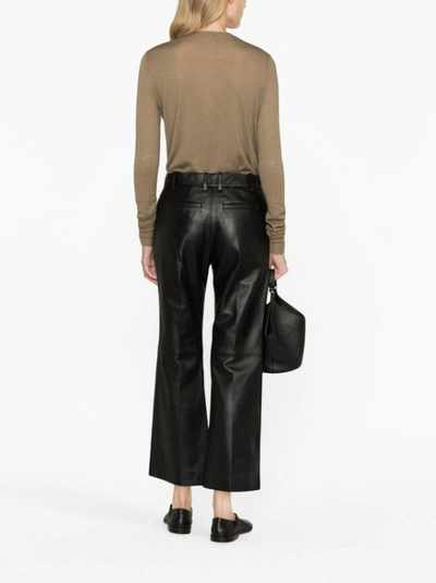 Shop Joseph Talia Leather Cropped Trousers In Black