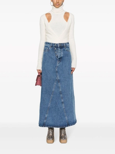 Shop Ganni High-waisted Denim Maxi Skirt In Blue