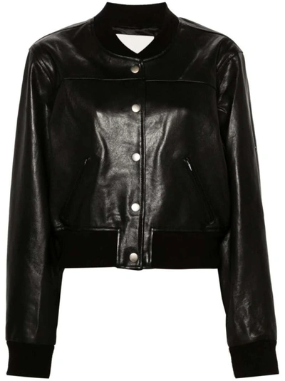 Shop Isabel Marant Press-stud Leather Bomber Jacket In Black