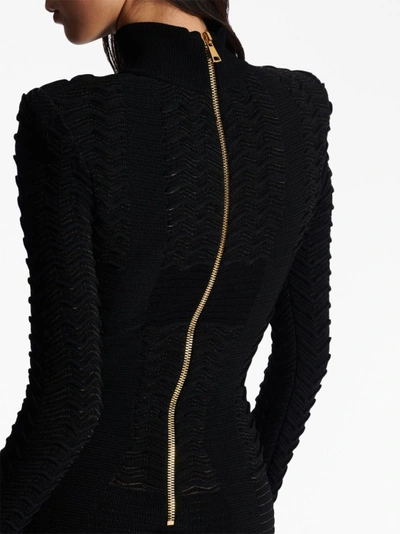 Shop Balmain Long-sleeve Textured Minidress In Black