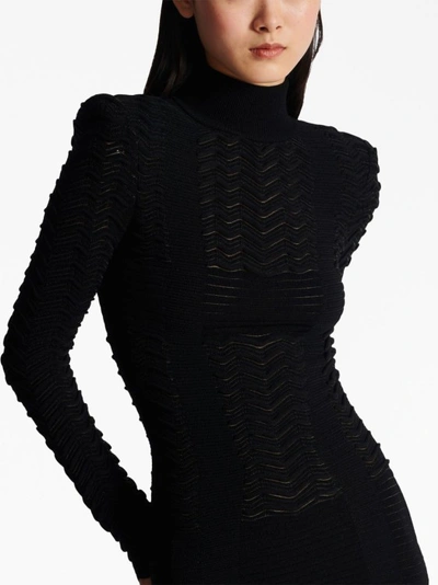 Shop Balmain Long-sleeve Textured Minidress In Black