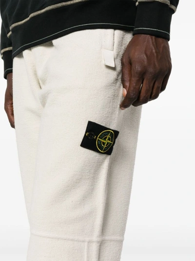 Shop Stone Island Cotton-blend Beige Track Pants In White