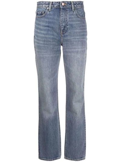 Shop Ganni Logo-patch Straight-leg Jeans In Grey