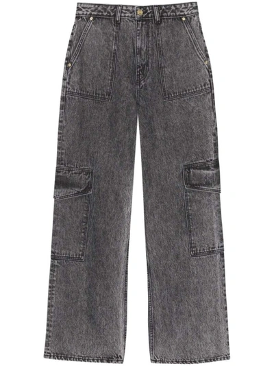 Shop Ganni Mid-rise Wide-leg Denim Jeans In Grey