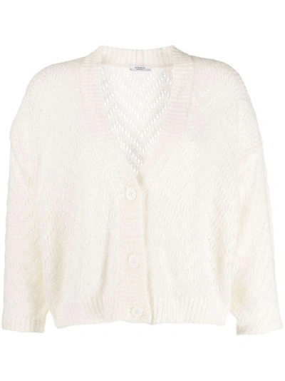 Shop Peserico Open-knit V-neck Knitwear Cardigan In White