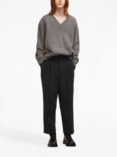 Shop Ami Alexandre Mattiussi Box-pleated Black Cropped Trousers