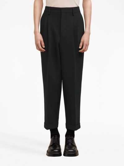 Ami Alexandre Mattiussi Box-pleated Black Cropped Trousers In Black