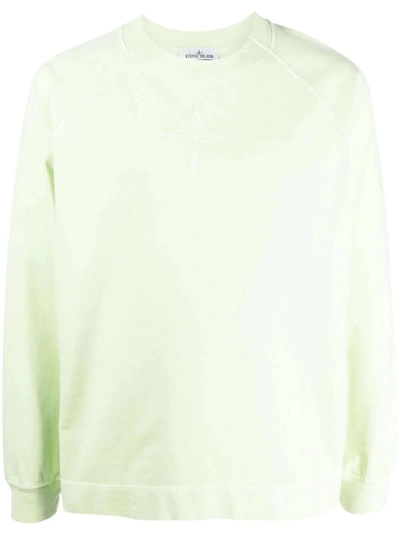 Shop Stone Island Logo-embroidered Fluorescent Green Cotton Sweatshirt In White