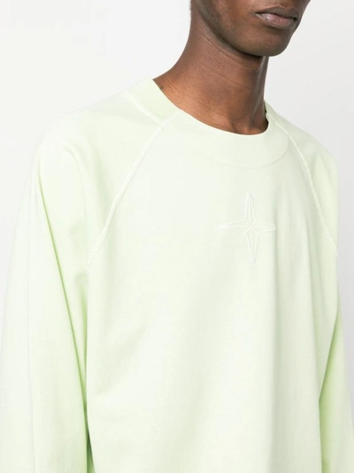 Shop Stone Island Logo-embroidered Fluorescent Green Cotton Sweatshirt In White