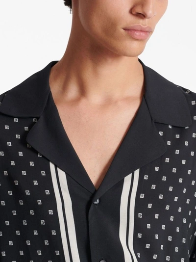 Shop Balmain Monogram-scarf Long-sleeve Shirt In Black