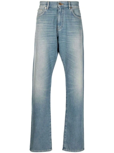 Shop Versace Washed Straight-leg Jeans In Blue