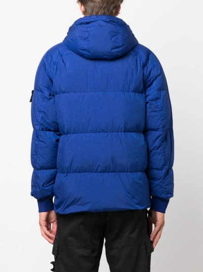 Shop Stone Island Compass-motif Duck-down Hooded Jacket In Blue