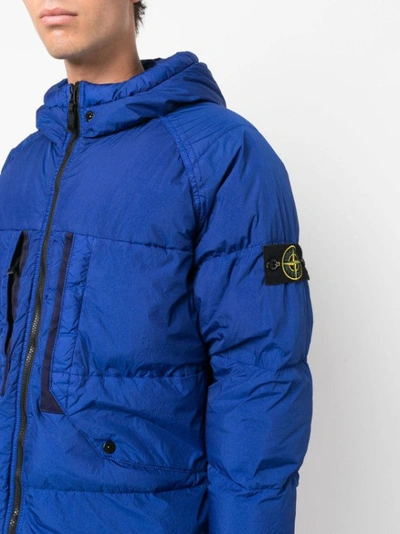 Shop Stone Island Compass-motif Duck-down Hooded Jacket In Blue