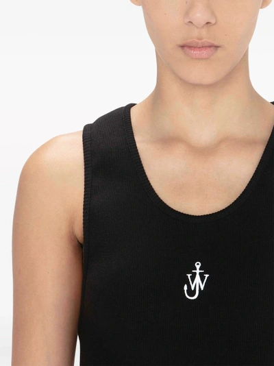 Shop Jw Anderson Logo-embroidered Black  Ribbed-knit Top