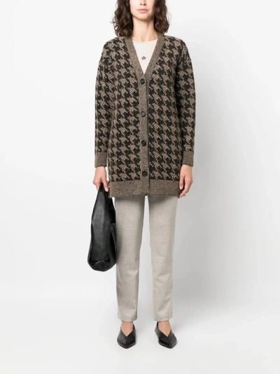 Lorena Antoniazzi Houndstooth-pattern Knitted Cardigan In Grey