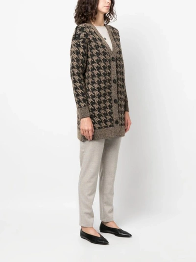 Lorena Antoniazzi Houndstooth-pattern Knitted Cardigan In Grey