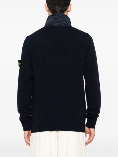 Shop Stone Island Zip-front Wool Sweatshirt In Black