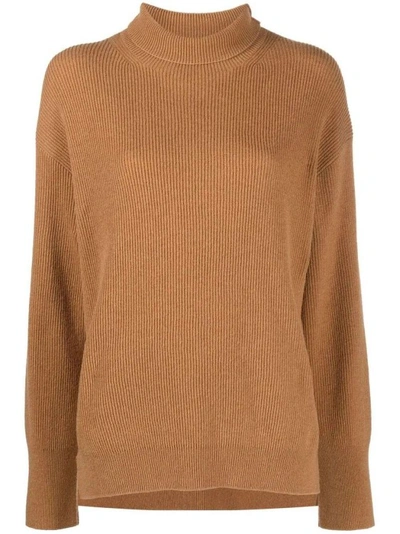 Shop Nanushka Roll-neck Ribbed-knit Knitwear Jumper In Brown