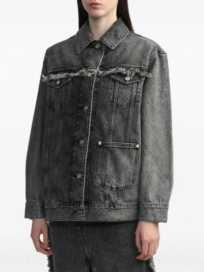 Ganni Snow Washed Denim Oversized Jacket In Grey