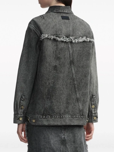 Shop Ganni Frayed-detail Washed Jacket In Grey