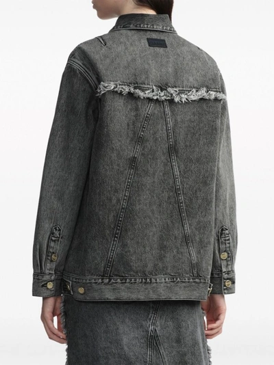 Ganni Snow Washed Denim Oversized Jacket In Grey