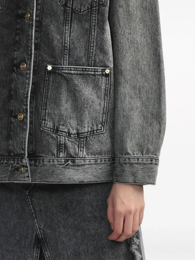 Shop Ganni Frayed-detail Washed Jacket In Grey