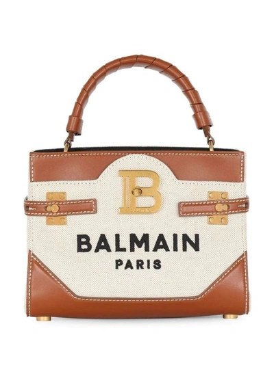 Shop Balmain B-buzz 22 Top Handle Bag In Neutrals