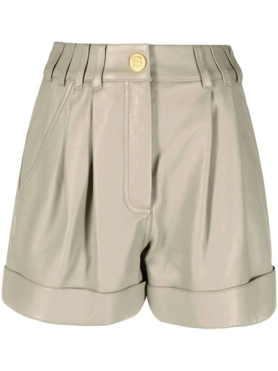 Shop Balmain High-waisted Lambskin Shorts In Neutrals