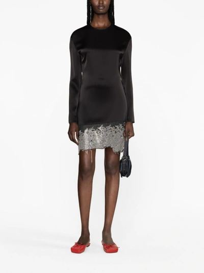 Shop Jw Anderson Glitter-embellished Satin Minidress In Black