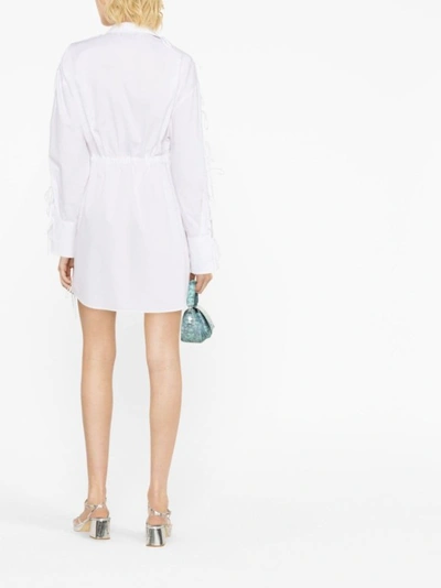 Shop Msgm Bow-embellished Cotton Shirtdress In White