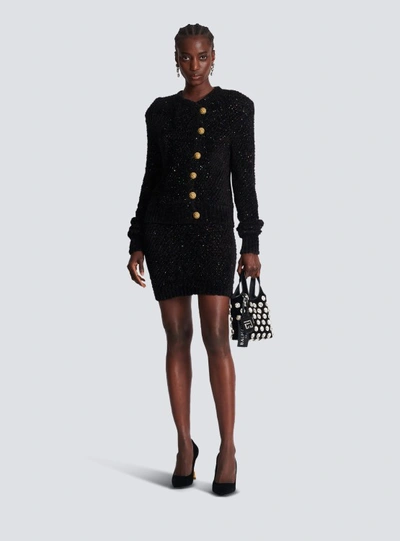 Shop Balmain Sequin-embellished High-waist Miniskirt In Black