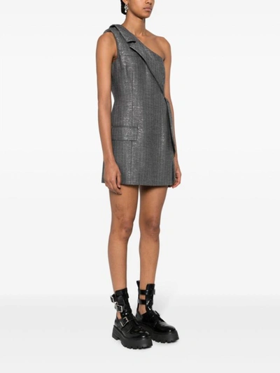 Shop Msgm Pinstriped Tailored Wool Blend Minidress In Grey