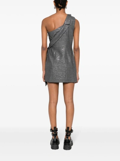 Shop Msgm Pinstriped Tailored Wool Blend Minidress In Grey