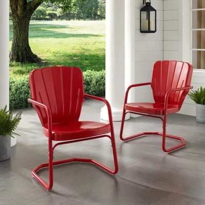Crosley Ridgeland 2pc Chair Set - 2 Chairs Bright Red Gloss