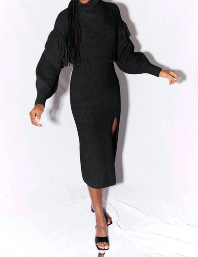 Shop Saylor Angelle Fringe Midi Dress In Black