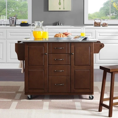Shop Crosley Furniture Eleanor Mahogany/stainless Steel Stainless Steel Top Kitchen Cart