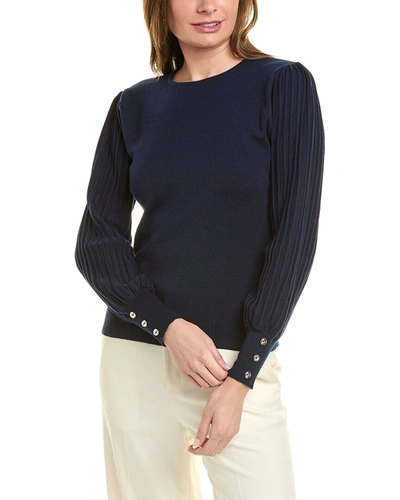 Shop Nanette Lepore Plaited Sleeve Sweater In Blue