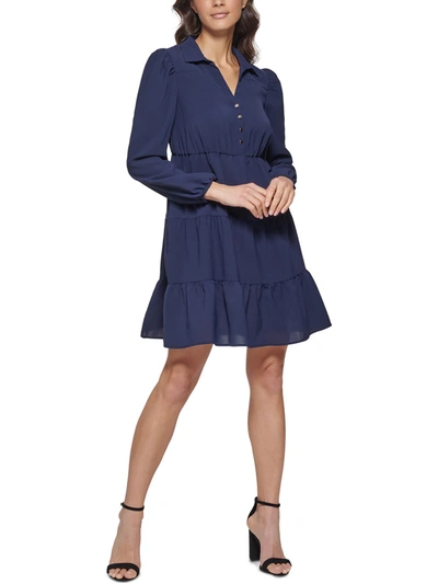 Shop Kensie Womens Tiered Puff Sleeve Shift Dress In Blue