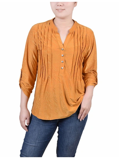 Ny Collection Women's 3/4 Roll Tab Pullover Top In Grey