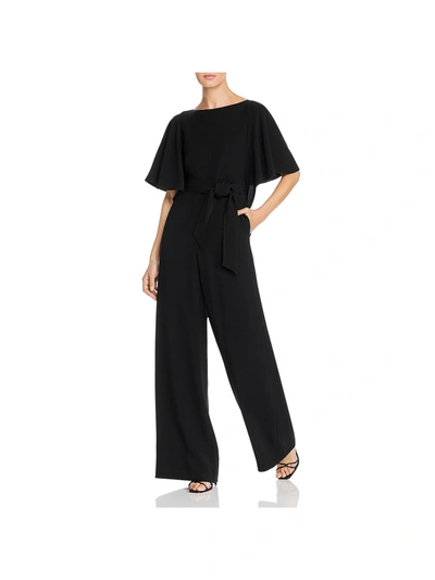 Shop Lafayette 148 Annette Womens Flounce Sleeves Belted Jumpsuit In Black