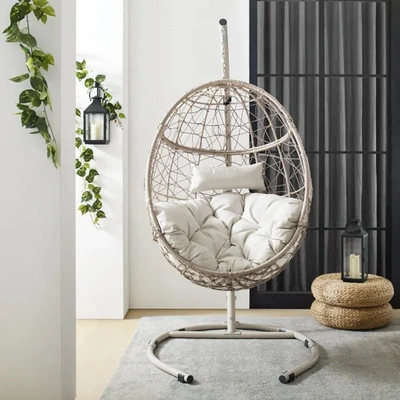 Crosley Sparrow & Wren Cleo Indoor Outdoor Wicker Hanging Egg Chair