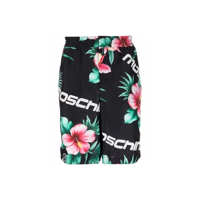 Shop Moschino Couture Moschino Floral Print Silk Shorts In Black