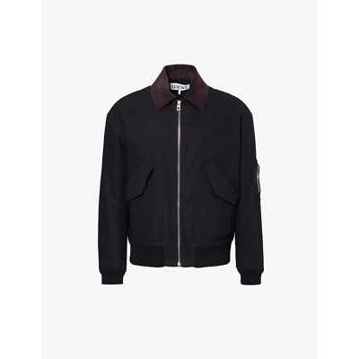 Shop Loewe Corduroy-collar Boxy-fit Cotton Bomber Jacket In Black