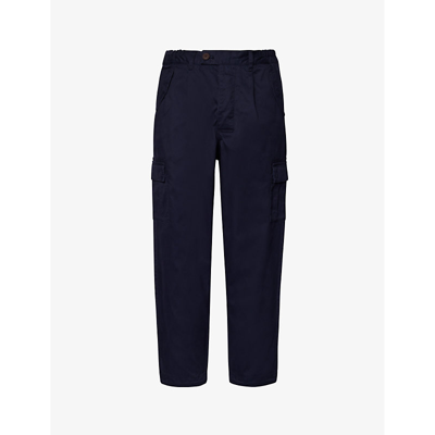 Shop Barbour Faulkner Toggle-hem Tapered-leg Cotton Trousers In Navy