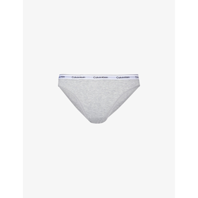 Shop Calvin Klein Women's Grey Heather Modern Branded-waistband Stretch-cotton Briefs