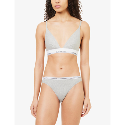 Calvin Klein Womens Grey Heather Modern Branded-waistband Stretch-cotton Briefs In Grey Heather