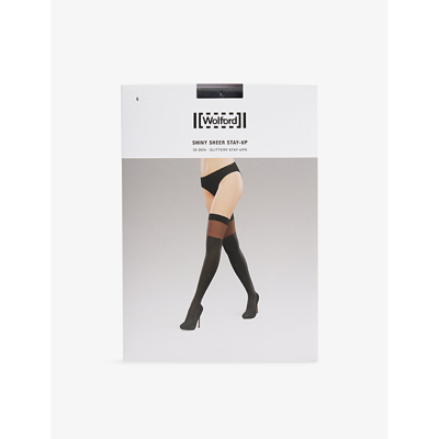 Shop Wolford Women's Black/pewter Over-knee Sheer Stretch-woven Stockings