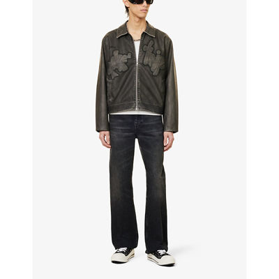 Shop House Of Sunny Men's Onyx Take A Trip Brand-embroidered Faux-leather Jacket
